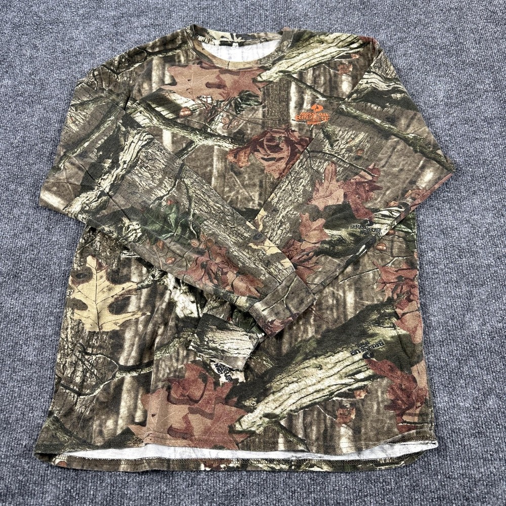 Mossy Oak Long Sleeve Tee Mens Large Brown Good Break-Up Infinity Camo Hunting